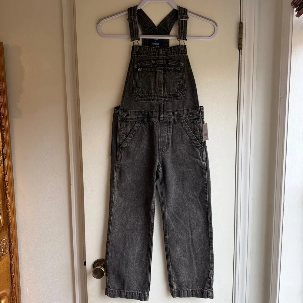 GAP Teen Black Wash Denim Overalls Size 8 Jumpsuit Kids Girls